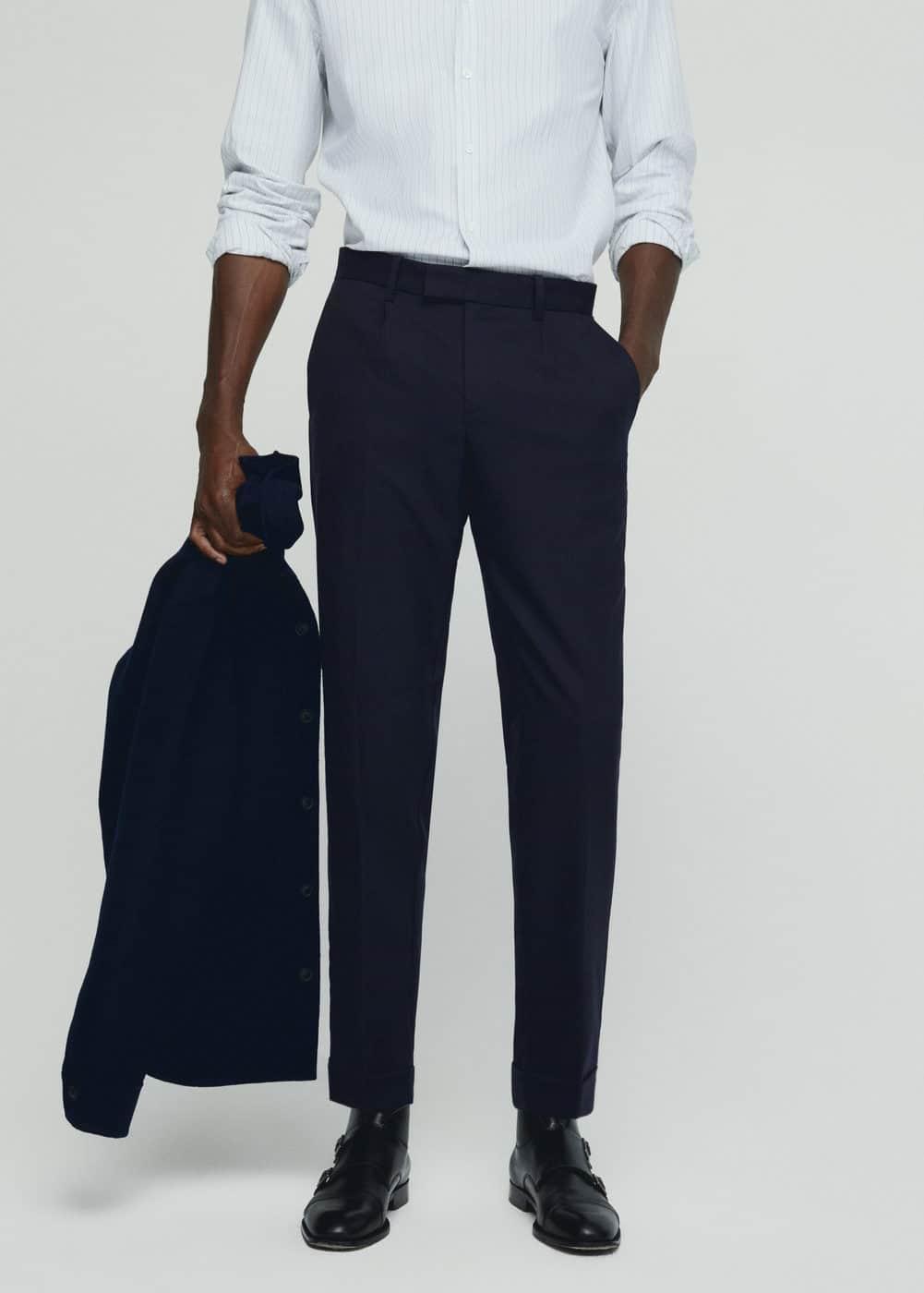 MANGO MAN - Pleat detail wool pants navyMen Product Image