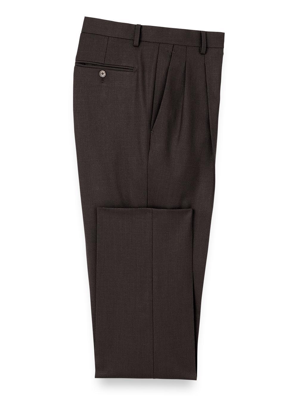 Wool Stretch Bengaline Pleated Suit Pants Product Image