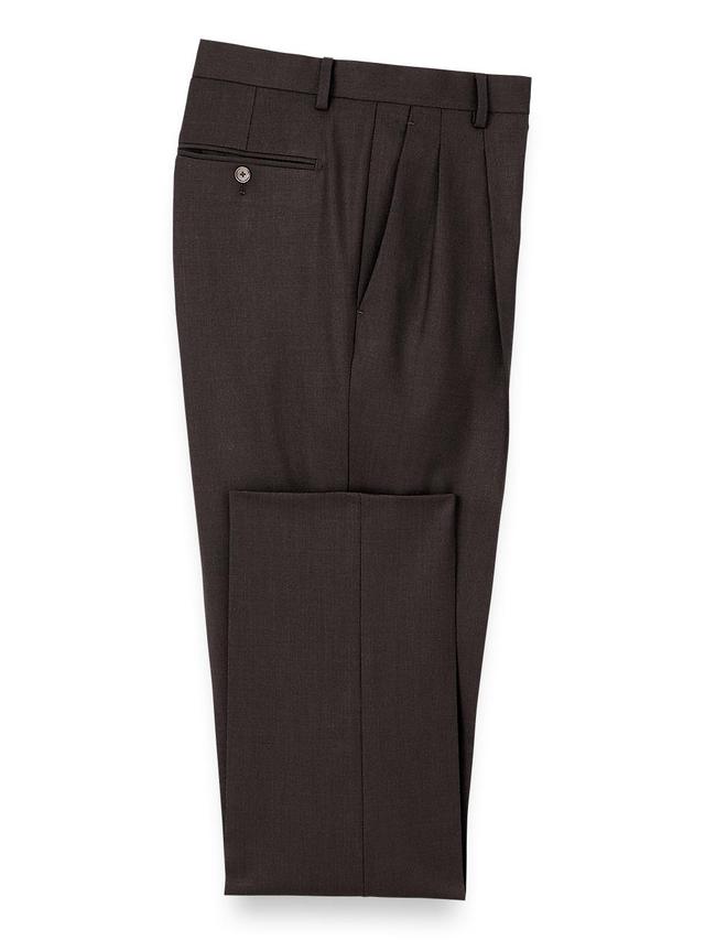 Wool Stretch Bengaline Pleated Suit Pants - Dark Brown Product Image