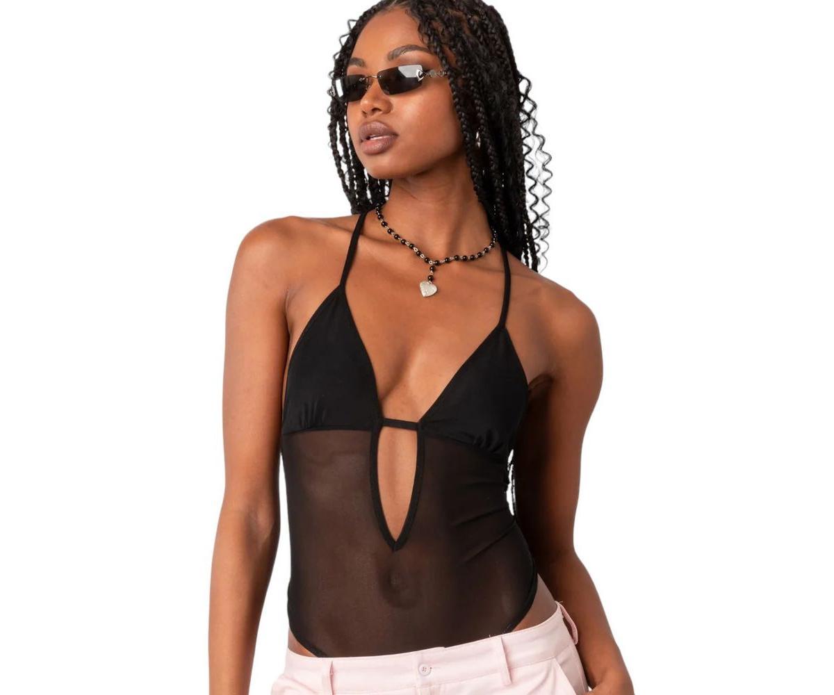 EDIKTED Alva Sheer Mesh Panel Bodysuit Product Image