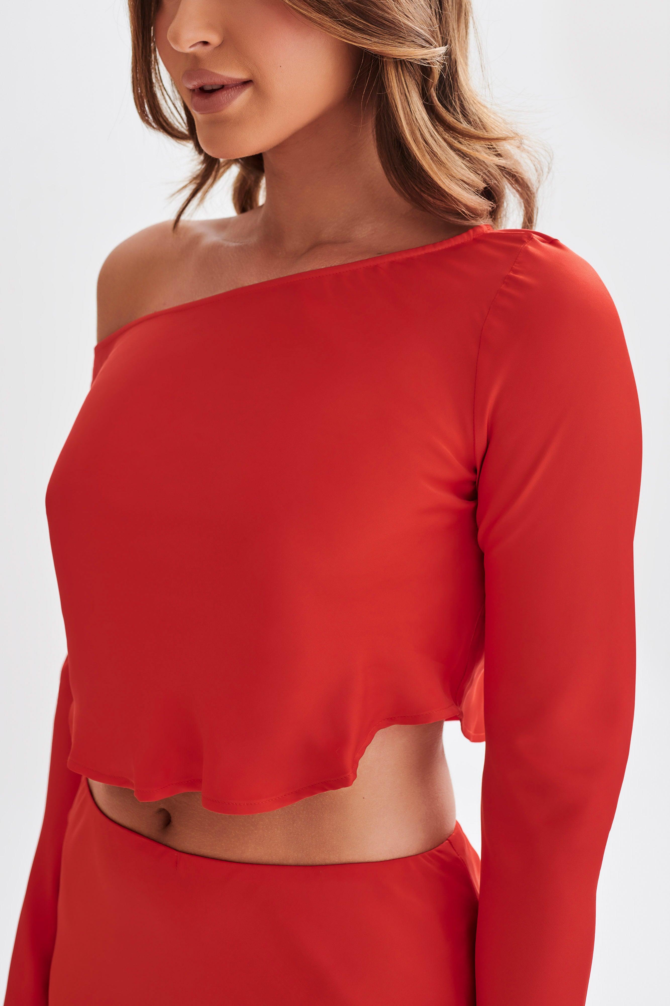 Violeta One Shoulder Satin Top - Red Product Image