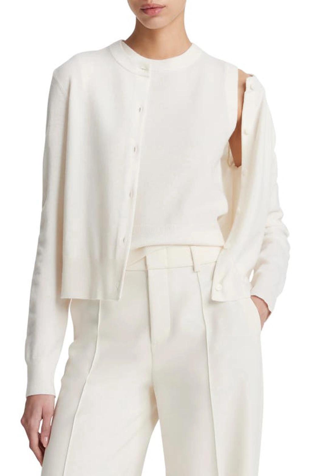 VINCE Wool Cashmere Shank-button Cardigan In Off White Product Image