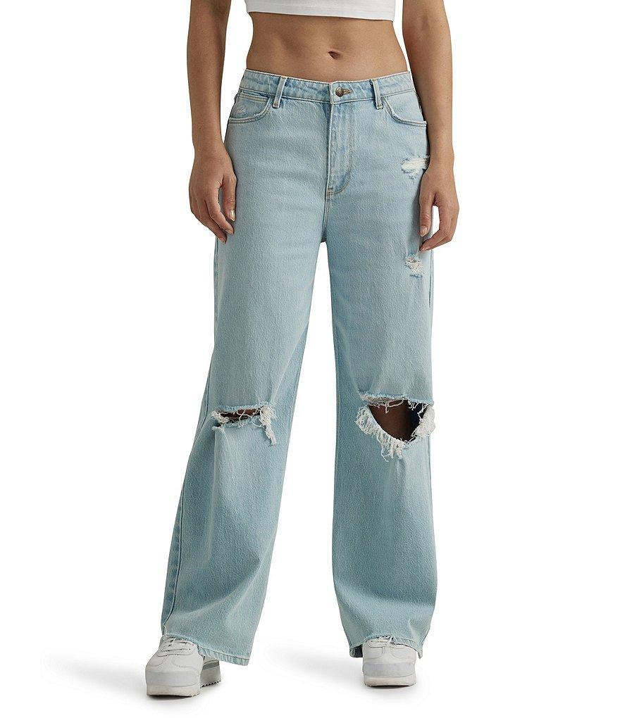 Wrangler® Mid Rise Destructed Straight Leg Jeans Product Image