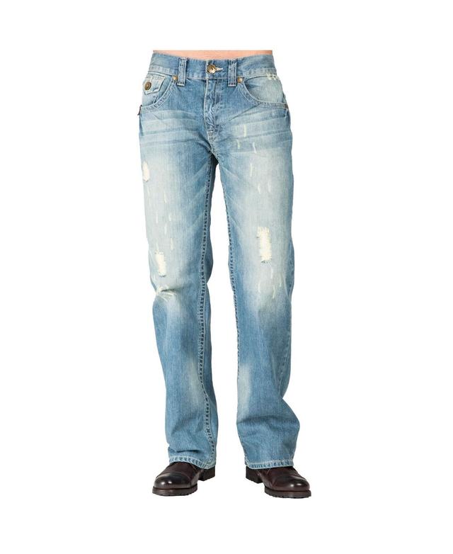 Mens Relaxed Straight Leg Premium Denim Jeans Zipper Trim Pockets Product Image