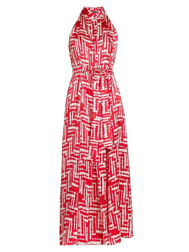 Womens Printed Silk Sleeveless Midi-Dress Product Image