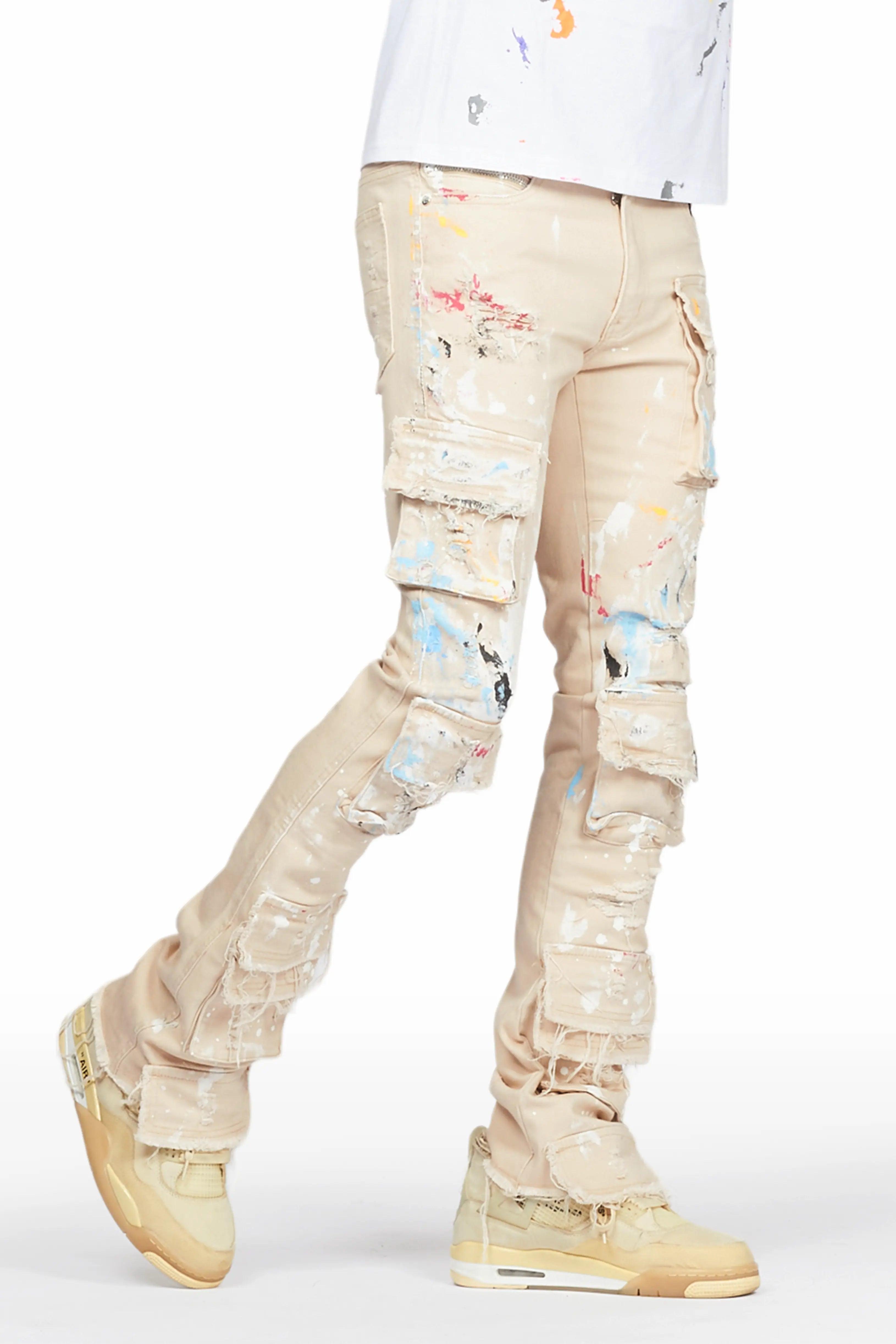 Orien Beige Painter Stacked Flare Jean Male Product Image