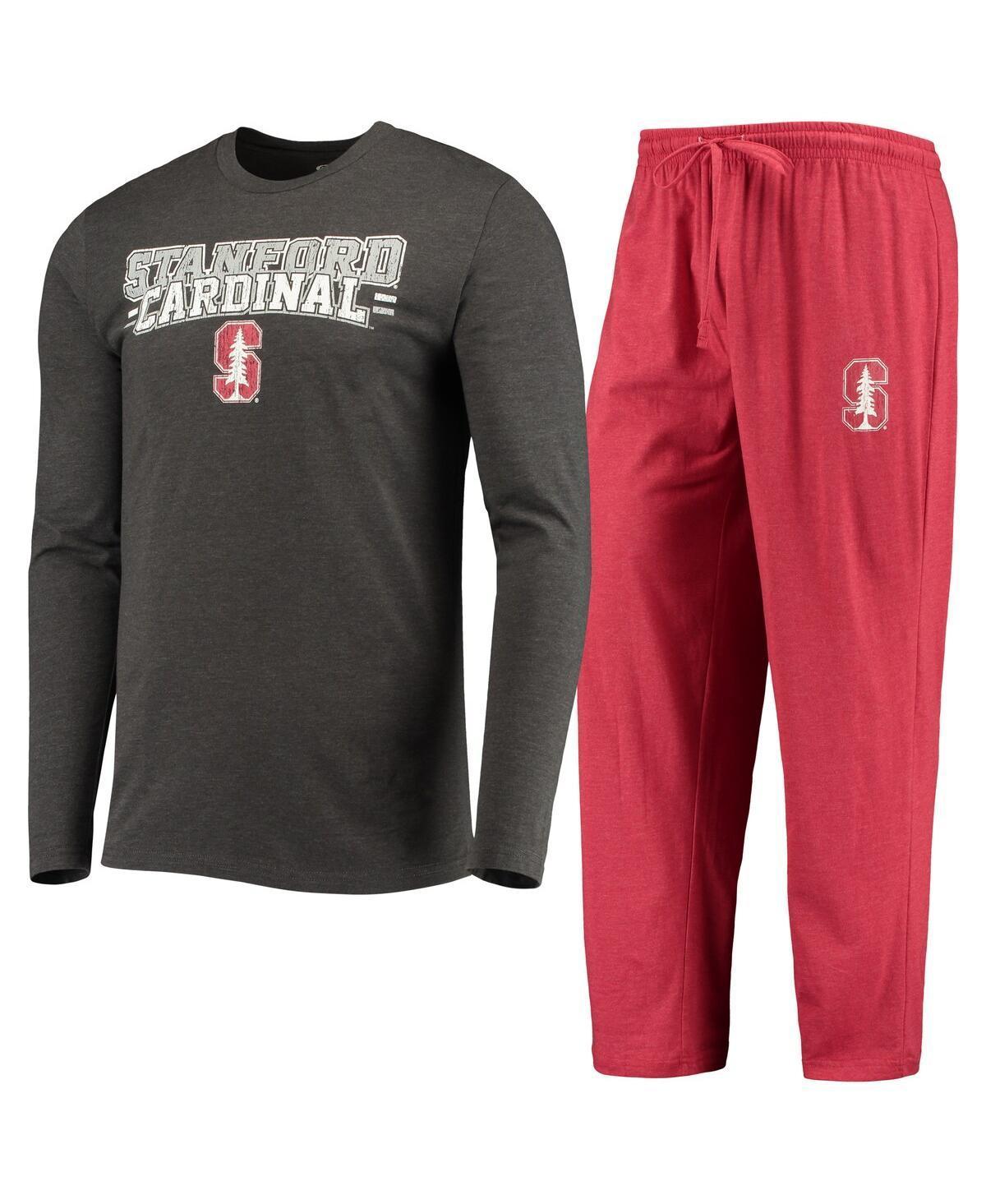 Mens Concepts Sport Cardinal Distressed Stanford Cardinal Meter Long Sleeve T-shirt and Pants Sleep Set - Cardinal, Heathered Cha Product Image