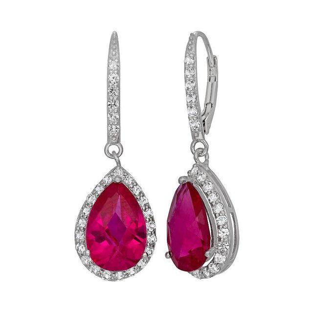 Lab-Created Ruby and Lab-Created White Sapphire Sterling Silver Halo Teardrop Earrings, Womens, Multi Product Image