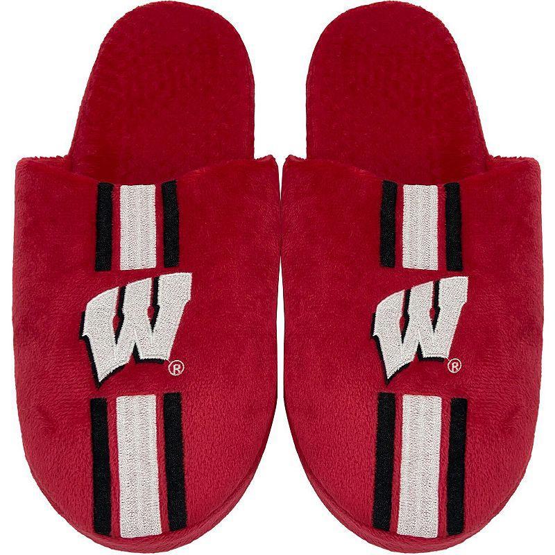 Mens FOCO Wisconsin Badgers Striped Team Slippers Product Image