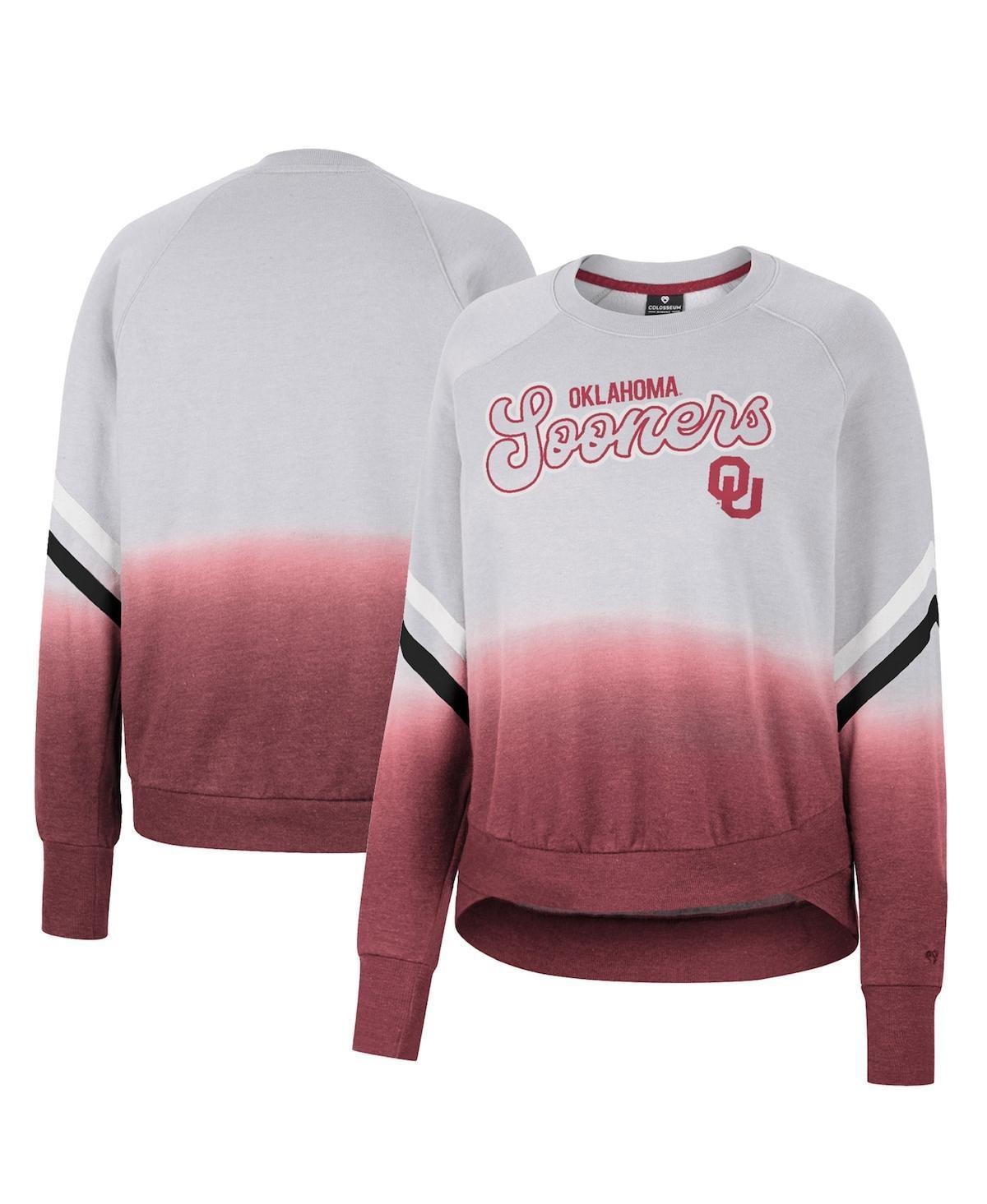 Womens Colosseum Gray Oklahoma Sooners Cue Cards Dip-Dye Raglan Pullover Sweatshirt Product Image