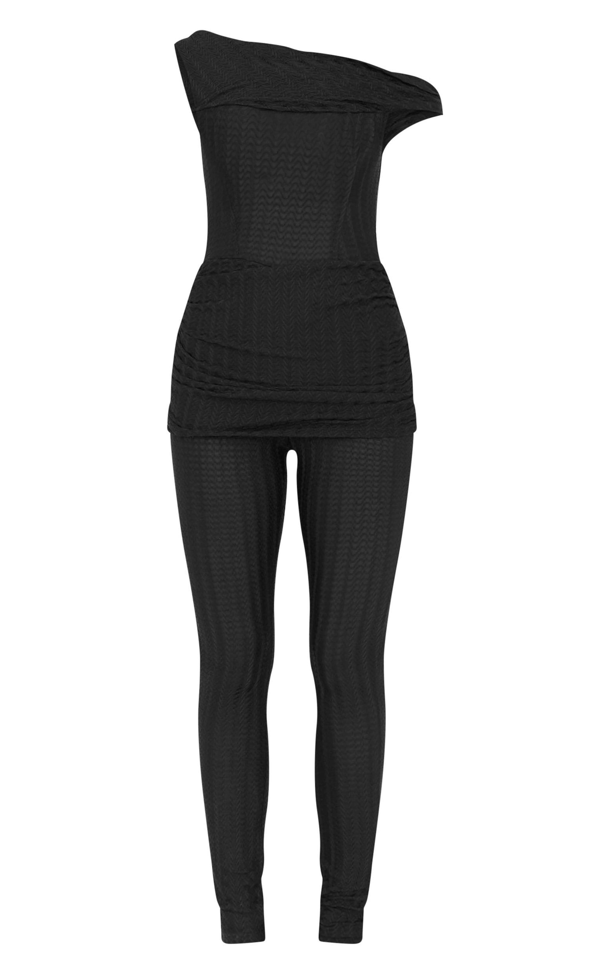 Black Textured Asymmetric Corset Detail Jumpsuit Product Image