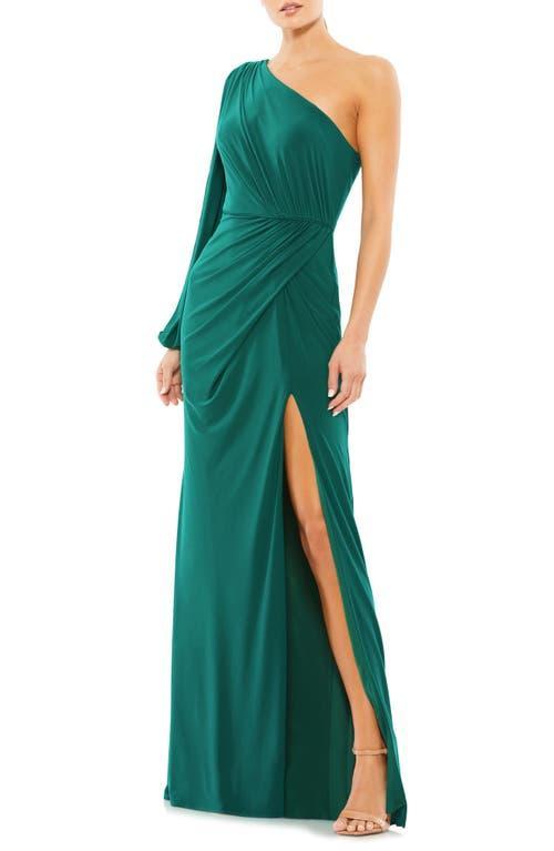 Mac Duggal One-Shoulder Long Sleeve Ruched Jersey Gown Product Image