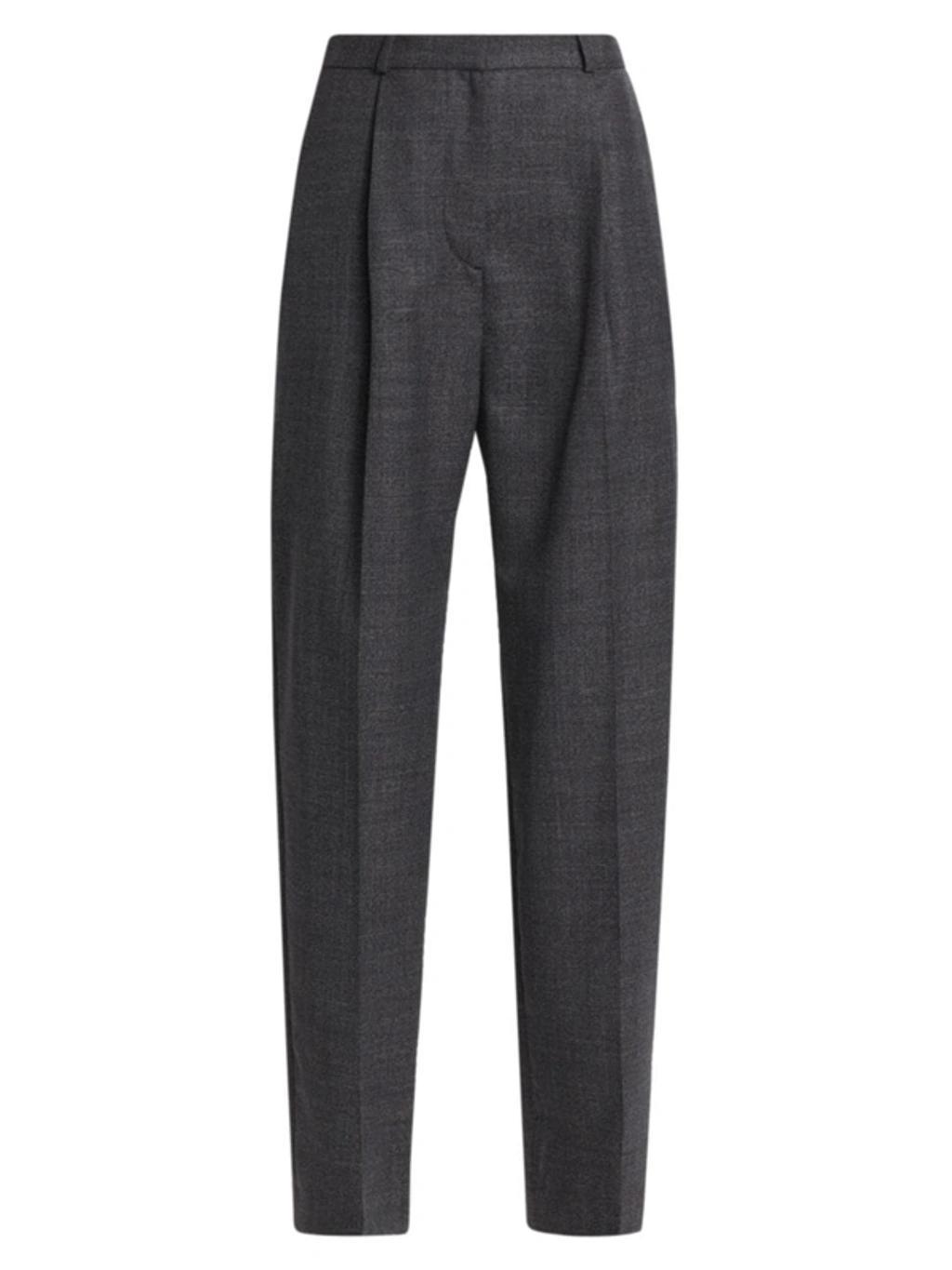 Women's Single-pleat Wool-blend Tapered Trousers In Black Melange Product Image