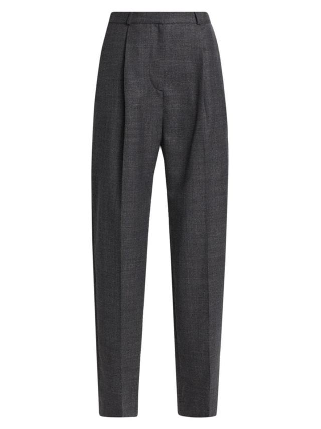 Women's Single-pleat Wool-blend Tapered Trousers In Black Melange Product Image