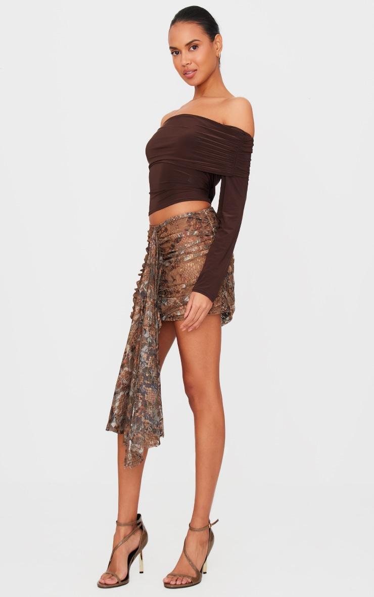 Brown Print Lace Mini Skirt Product Image