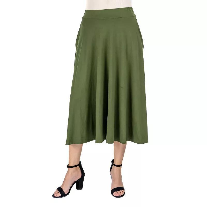 Womens 24Seven Comfort Apparel Solid Pleated Midi Skirt Green product image