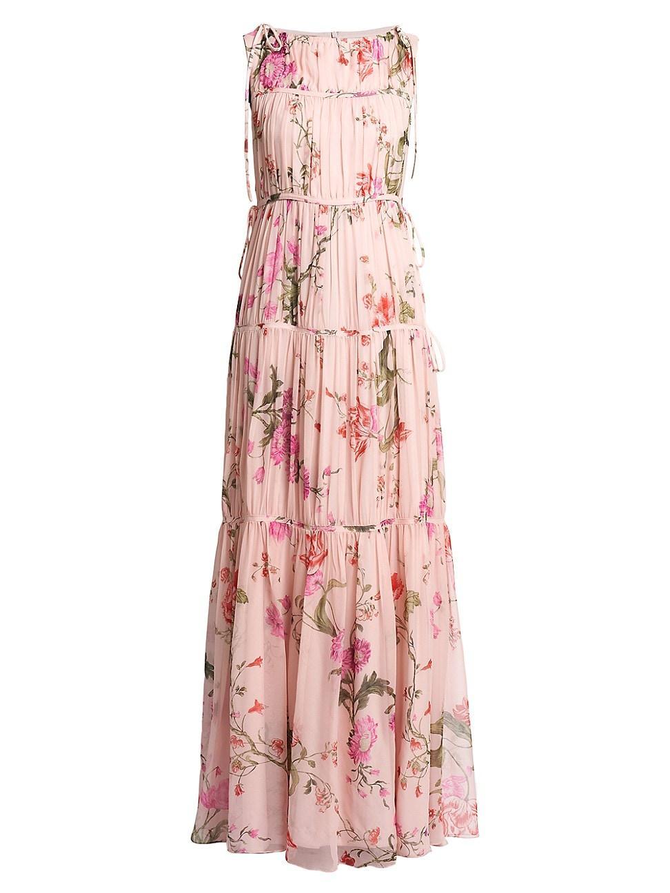 Womens Tiered Floral Silk Gown Product Image