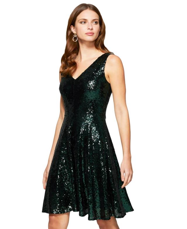 Hotsquash London Womens Sequin V Neck Fit and Flare Dress Product Image