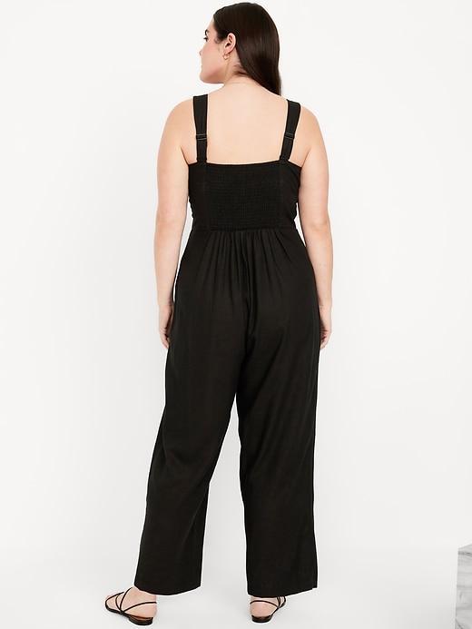 Button-Front Linen-Blend Cami Jumpsuit Product Image