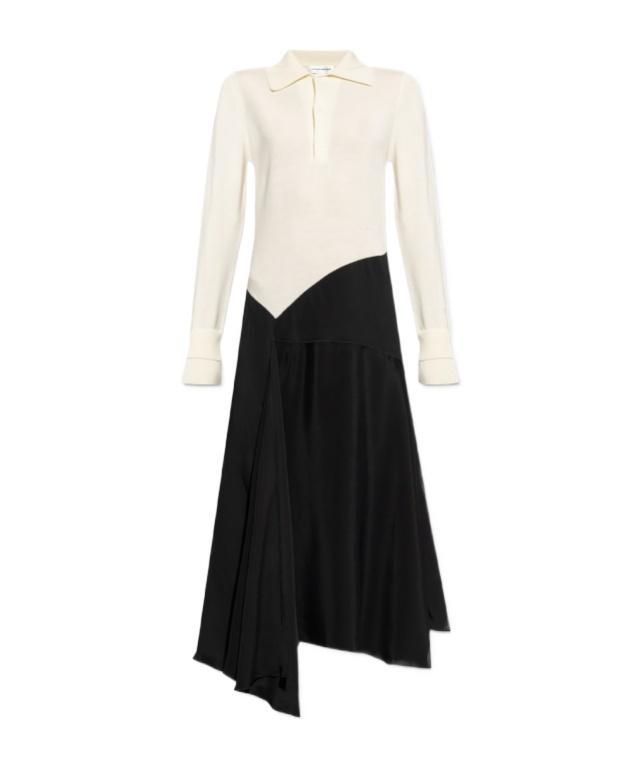 VICTORIA BECKHAM Two-tone Asymmetric Midi Dress In White Product Image