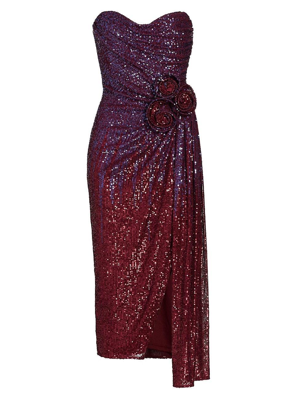 Womens Sequined Rosette Strapless Midi-Dress Product Image