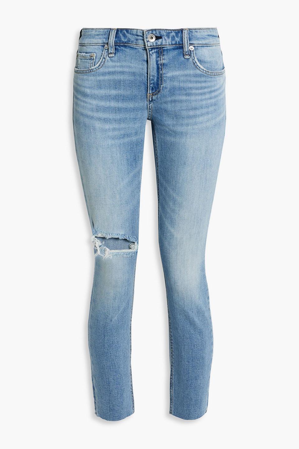 Cate Cropped Distressed Mid-rise Skinny Jeans In Light Denim Product Image