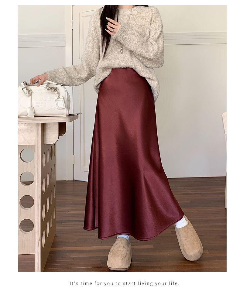 High Rise Plain Maxi A-Line Skirt Product Image