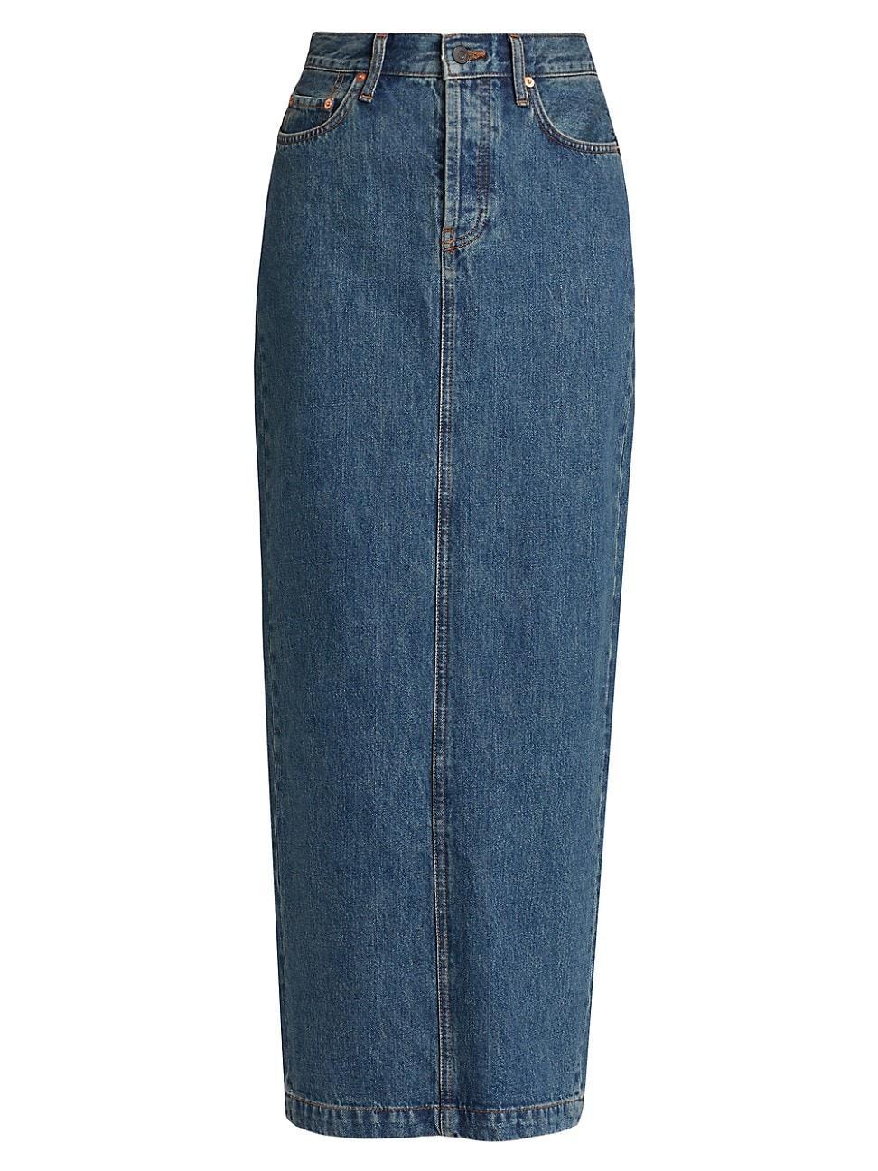 Womens Cotton Denim Midi-Skirt Product Image