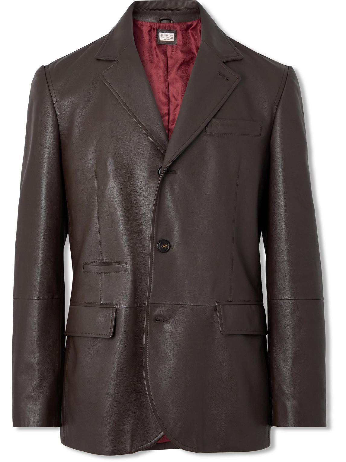 BRUNELLO CUCINELLI Leather Blazer In Brown Product Image