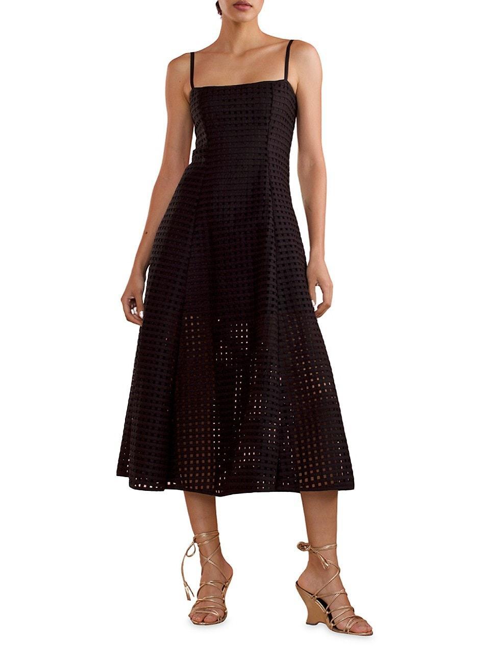 Womens Lattice Linen Midi-Dress Product Image