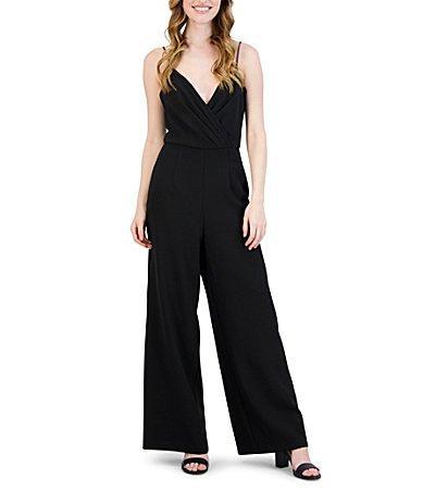 julia jordan Womens Pleated Surplice Jumpsuit - Black Product Image