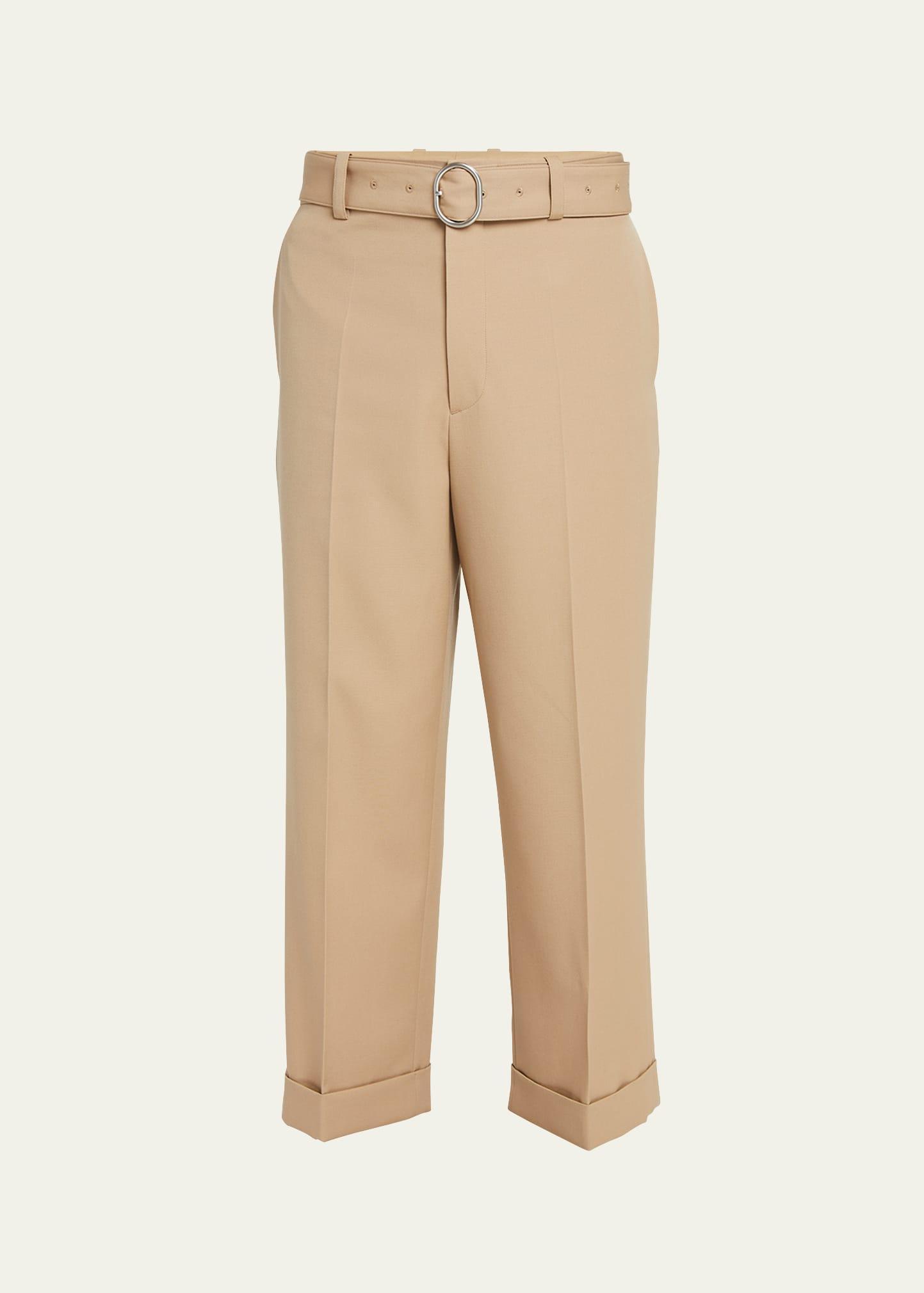 Mens Belted Straight-Leg Cuffed Trousers Product Image