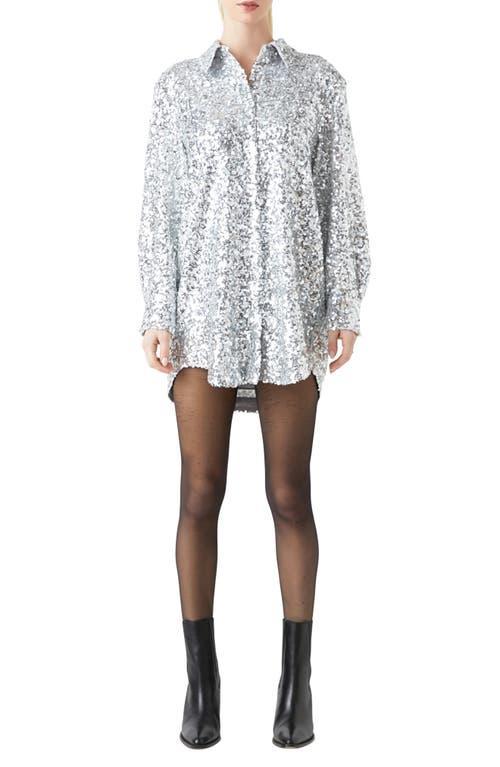 Grey Lab Sequin Long Sleeve Mini Shirtdress Product Image