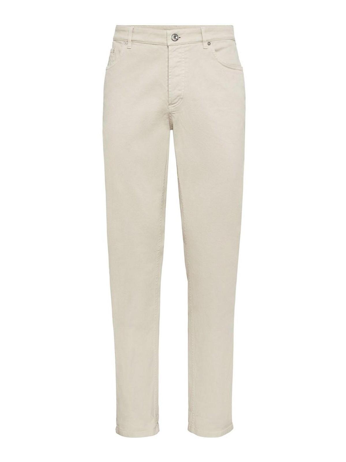 BRUNELLO CUCINELLI Men's Dyed Comfort Lightweight Denim Trousers In Oat Product Image