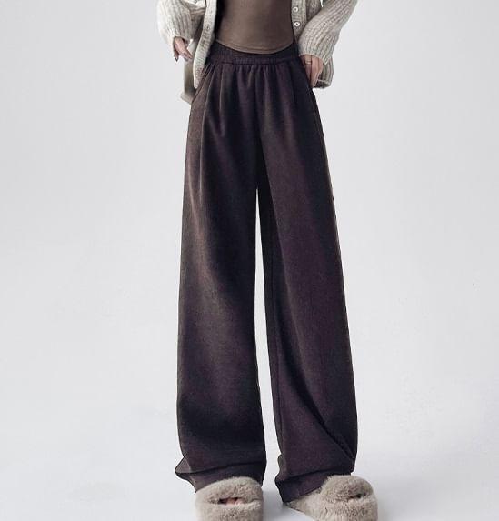 High Waist Plain Corduroy Wide Leg Pants Product Image