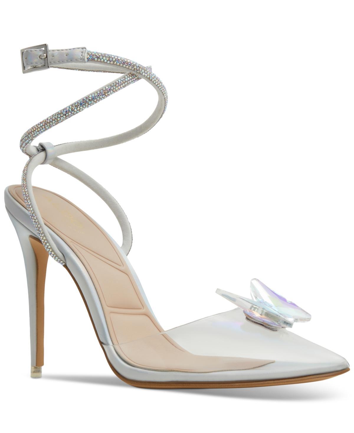 Aldo Womens Chrysalis Lucite Rhinestone Butterfly Ankle-Wrap Stiletto Pumps Product Image