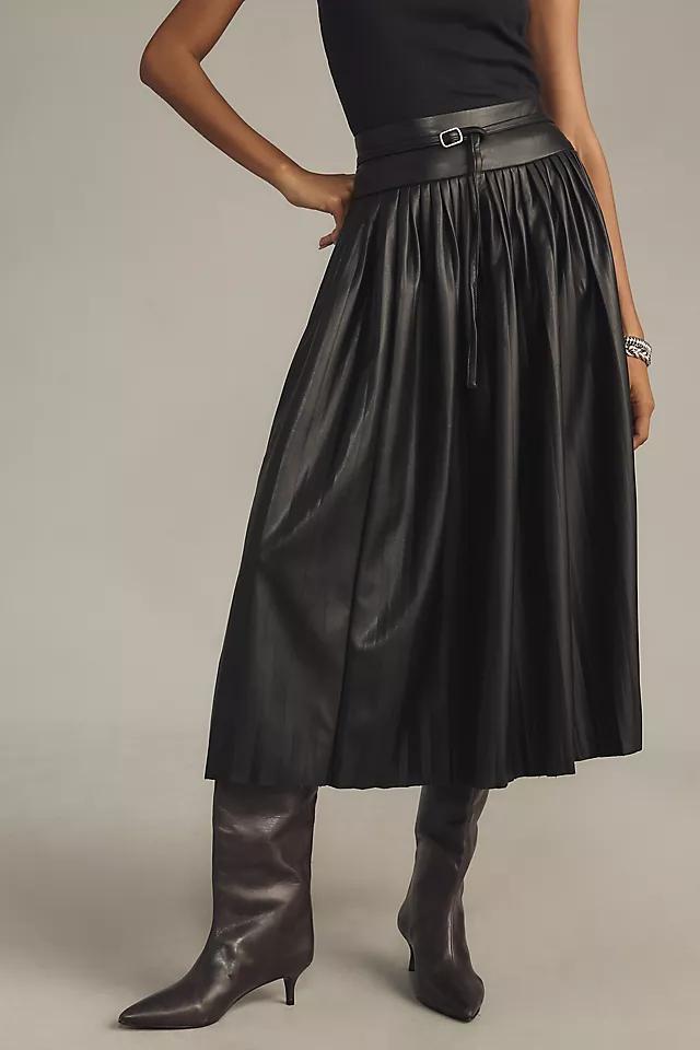 By Anthropologie Faux-Leather Pleated Midi Skirt Product Image