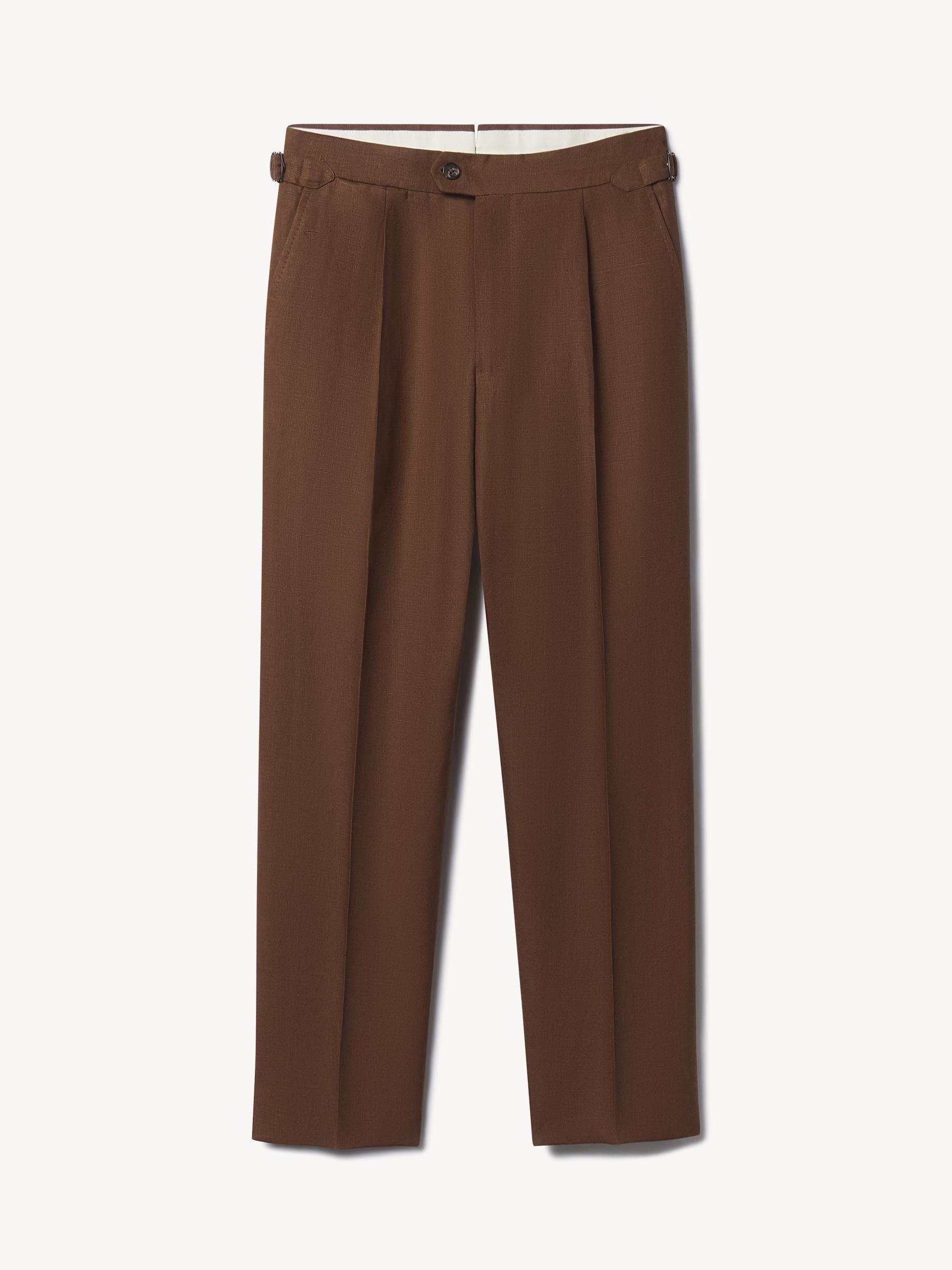 Golden Brown J.Mueser Irish Linen Tab Pleated Trouser Product Image