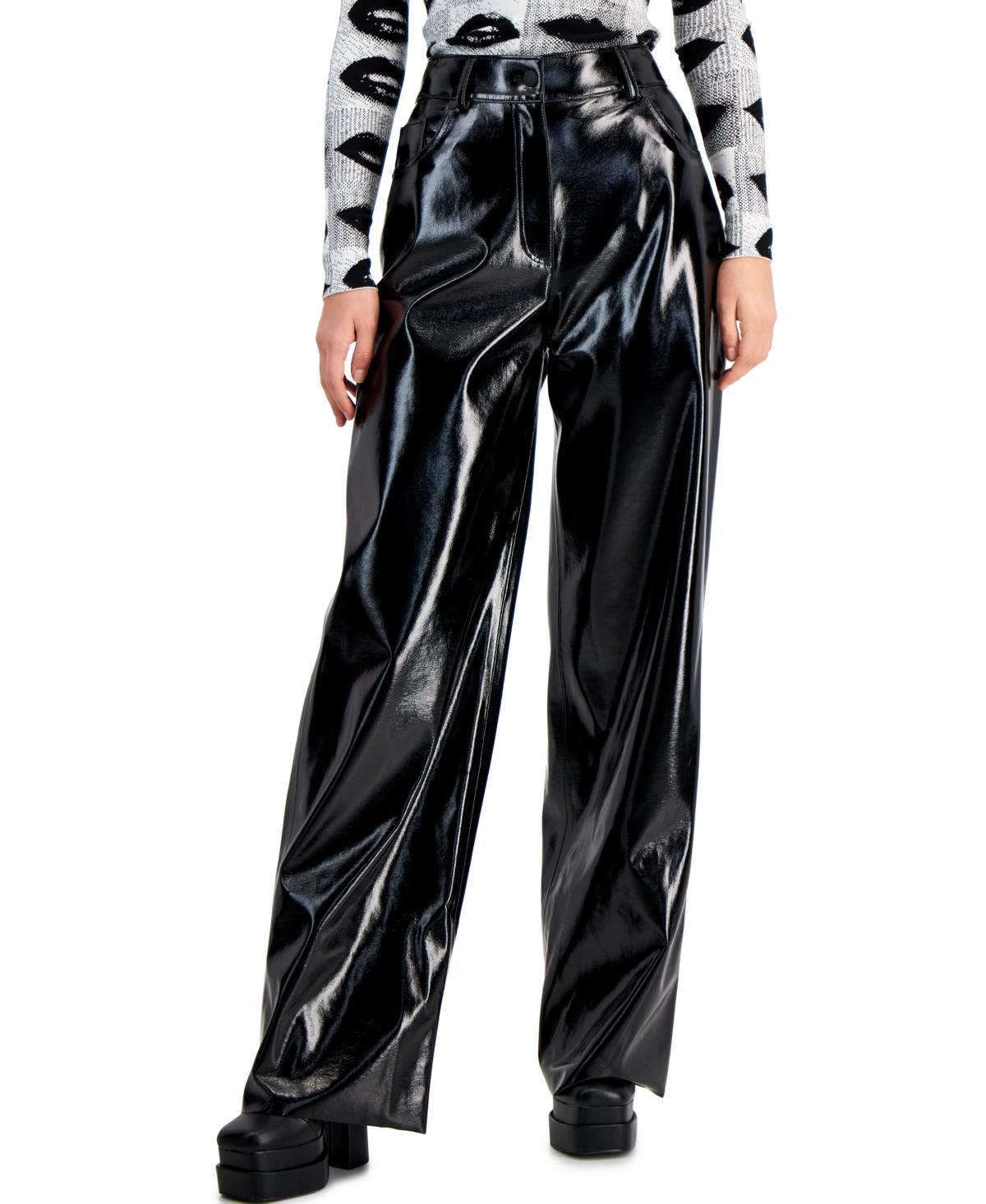 Women's High-Shine Faux-Leather Wide-Leg Pants product image