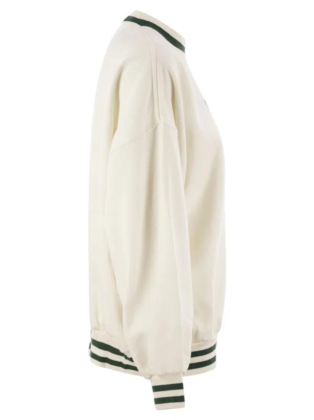 Cotton Blend Sweatshirt With Logo In White/green Product Image