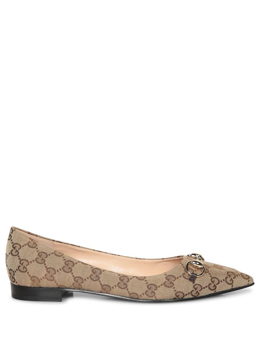 GUCCI Horsebit Gg-canvas Ballerina Shoes In Brown Product Image