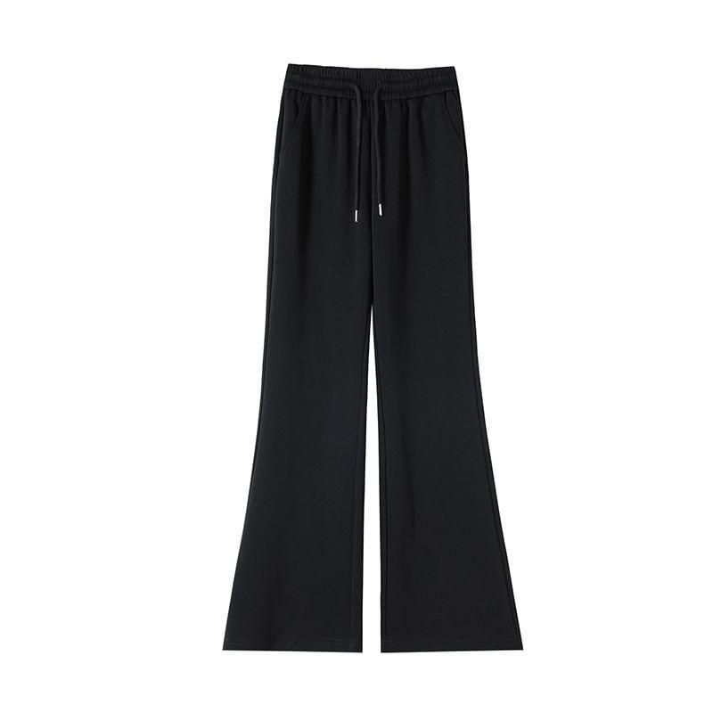 Drawstring Waist Plain Wide Leg Sweatpants Product Image