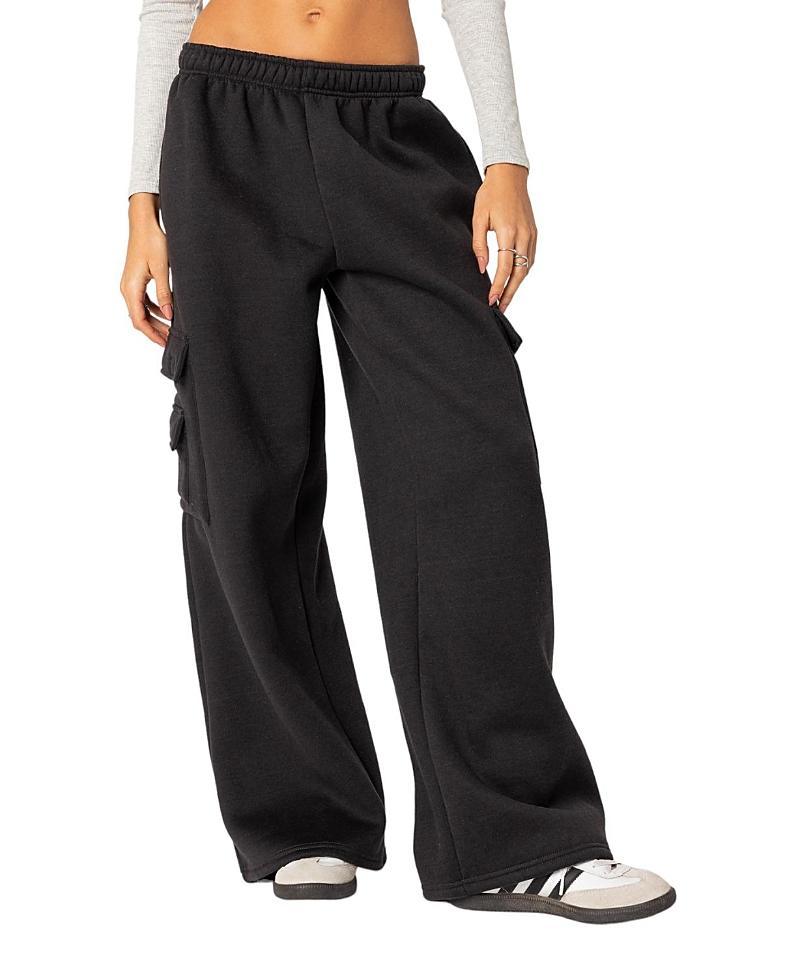 EDIKTED Wide Leg Cotton Cargo Sweatpants Product Image