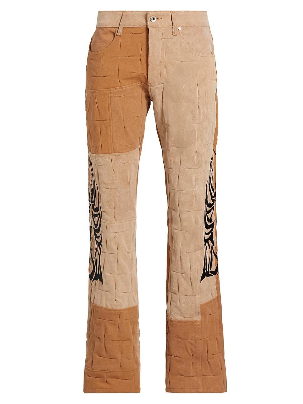 Mens Gathered Abstract Cotton Straight-Leg Trousers Product Image