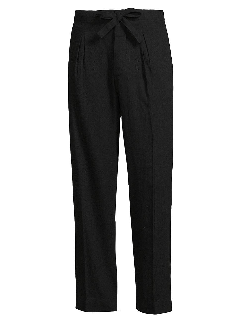 Mens Belted Cotton Crease-Front Trousers Product Image