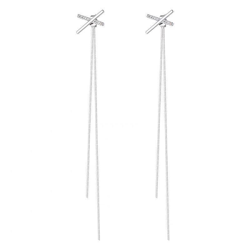 Sterling Silver CZ Cross Dangle Earring Product Image