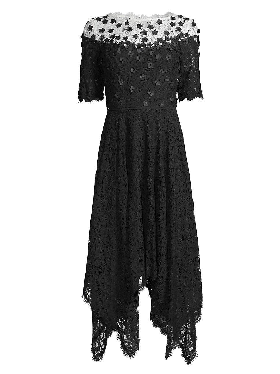 Womens Floral Applique Lace A-Line Dress Product Image