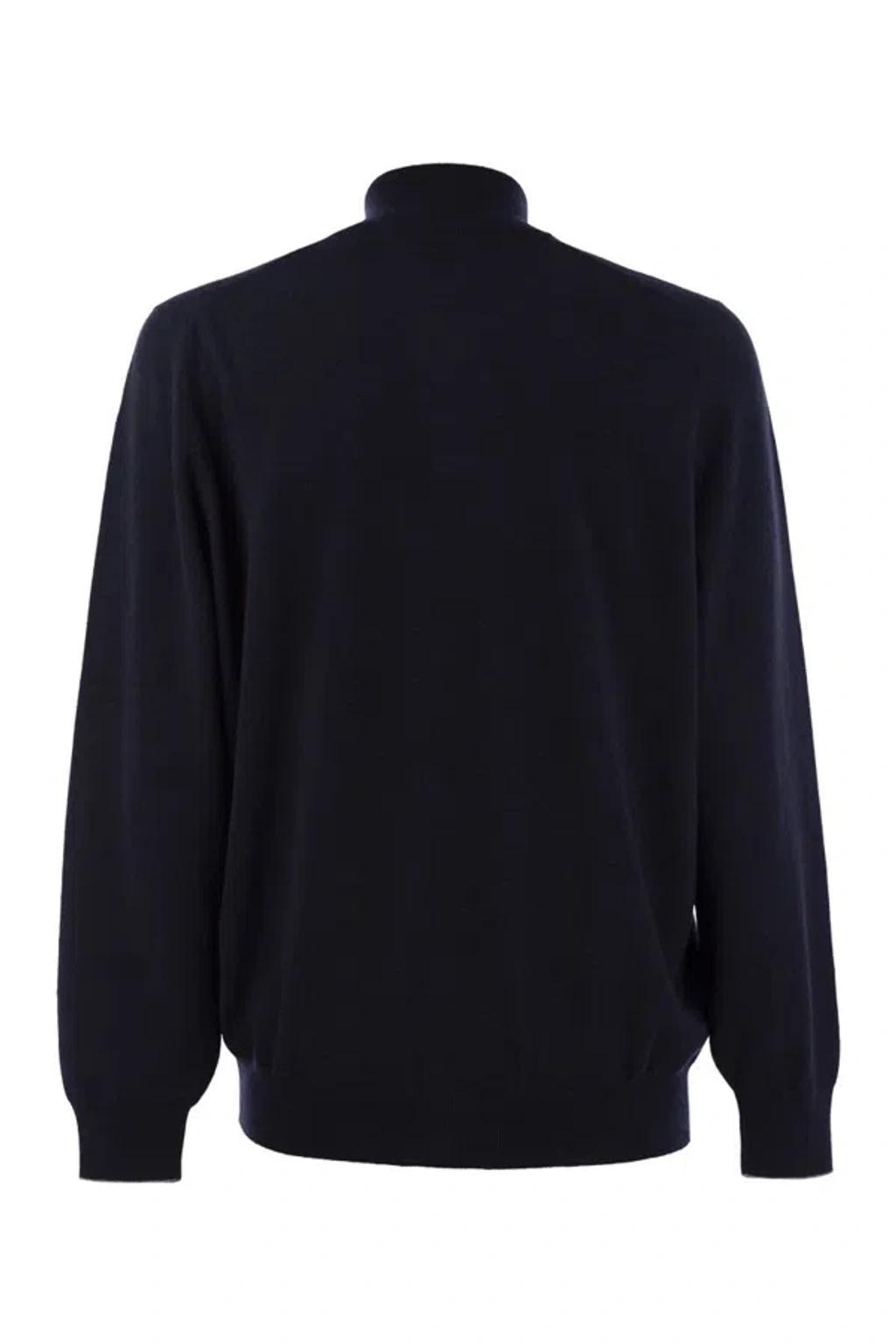 BRUNELLO CUCINELLI High-necked Cashmere Cardigan With Zip In Navy Product Image