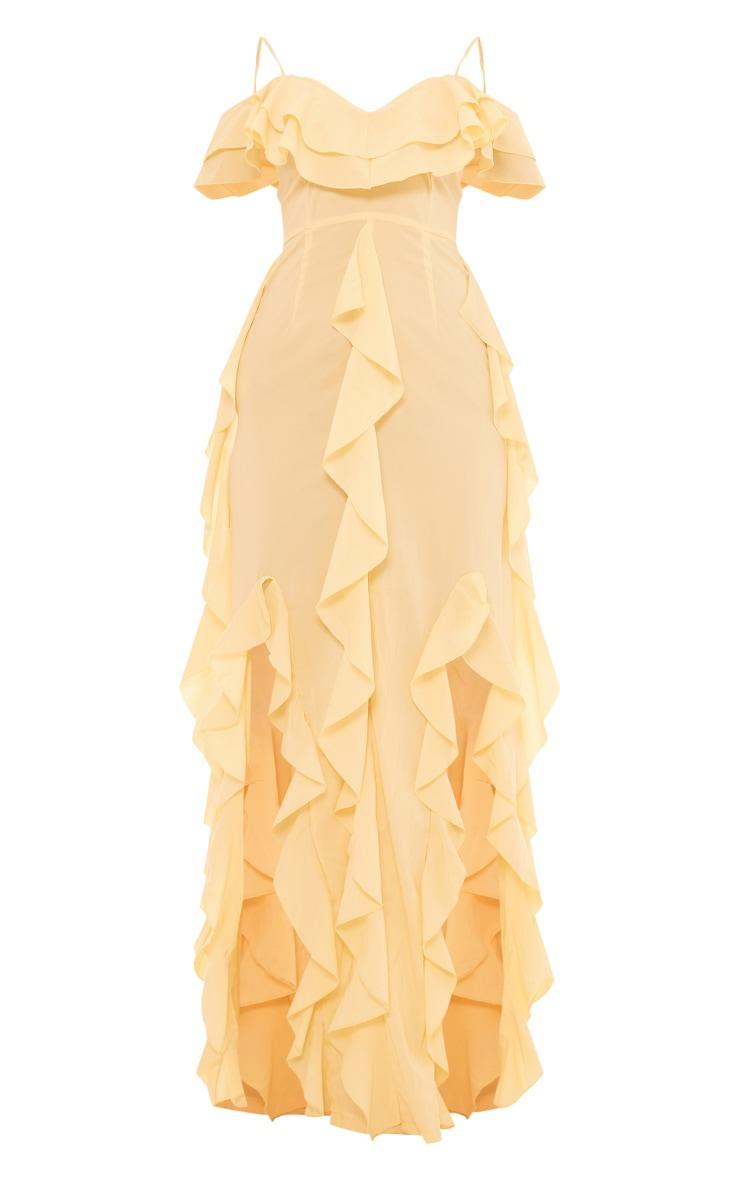  Lemon Cold Shoulder Ruffle Detail Maxi Dress Product Image