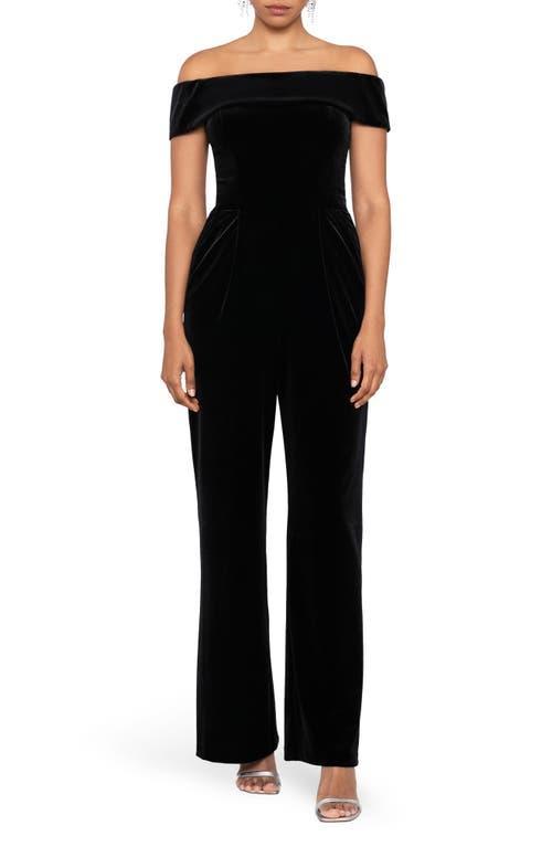 Xscape Evenings Off the Shoulder Velvet Jumpsuit Product Image